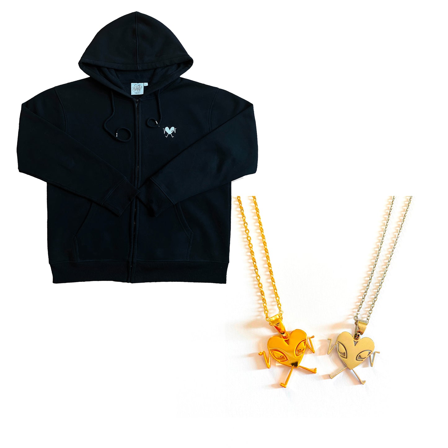 CLASSIC HOODIE BLACK + LOVE NECKLACE