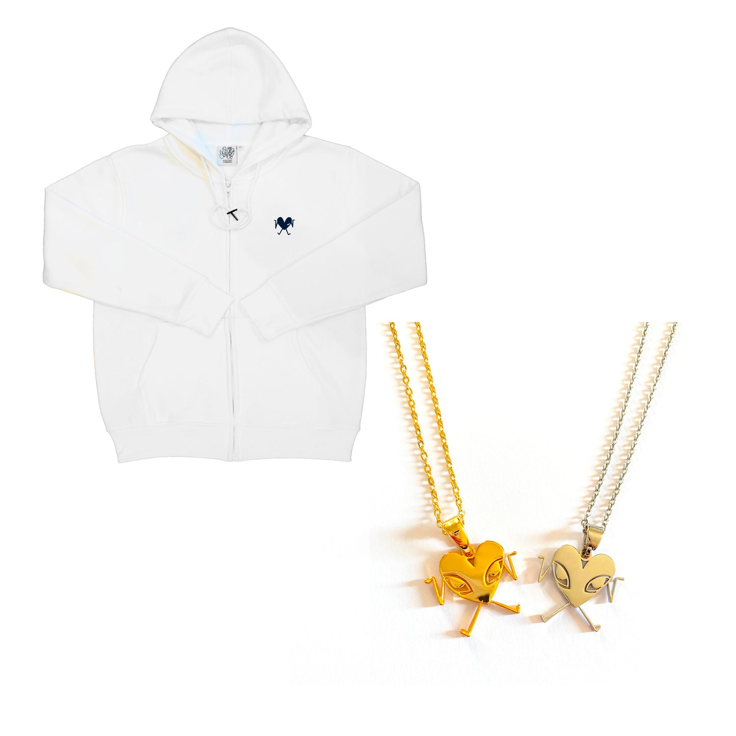 CLASSIC HOODIE Blanc + LOVE NECKLACE