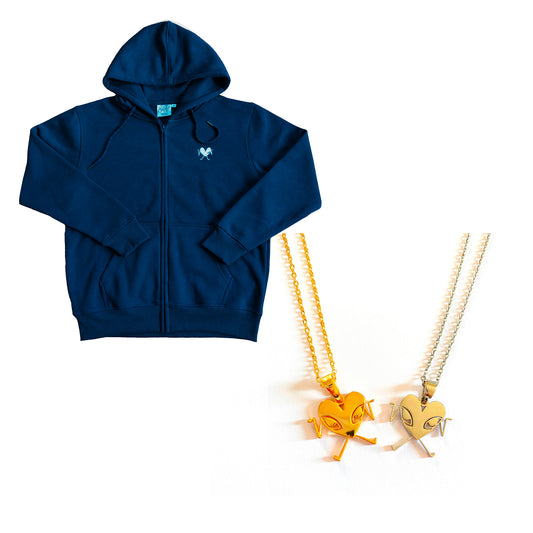 CLASSIC HOODIE BLEU + LOVE NECKLACE