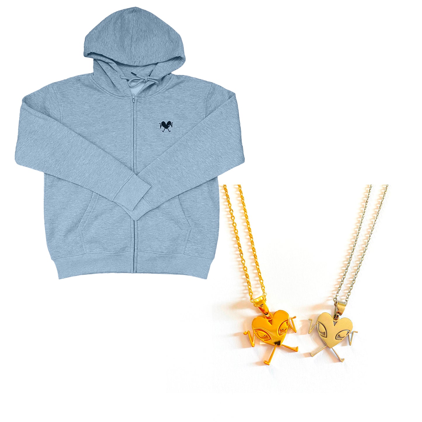 CLASSIC HOODIE GREY + LOVE NECKLACE